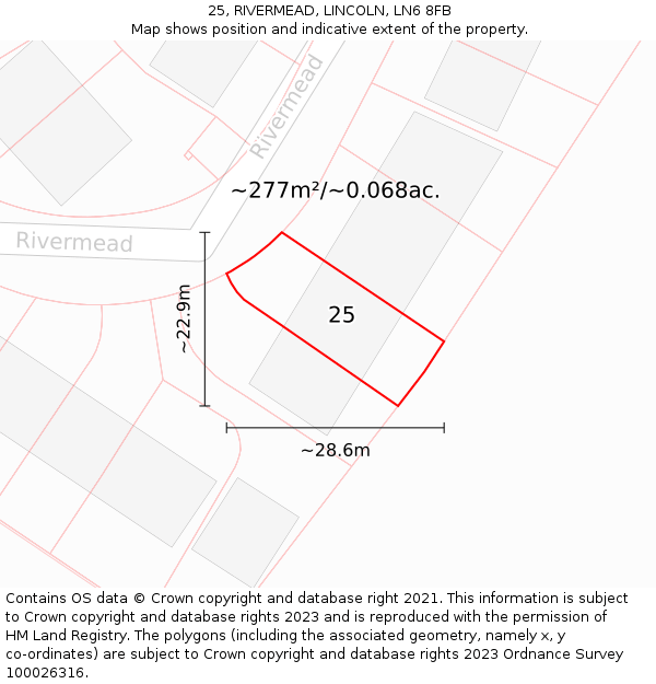 25, RIVERMEAD, LINCOLN, LN6 8FB: Plot and title map