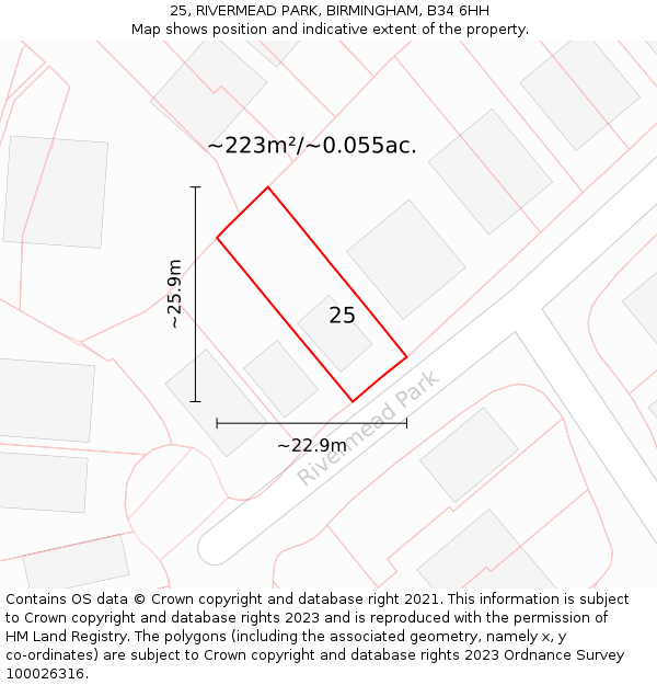 25, RIVERMEAD PARK, BIRMINGHAM, B34 6HH: Plot and title map