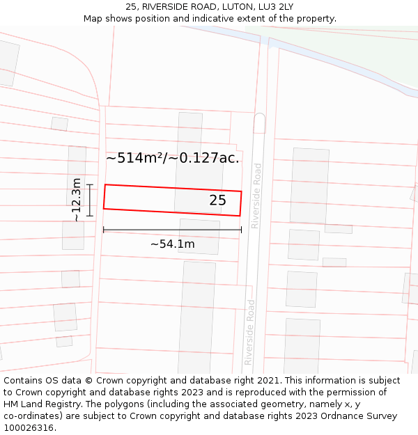 25, RIVERSIDE ROAD, LUTON, LU3 2LY: Plot and title map