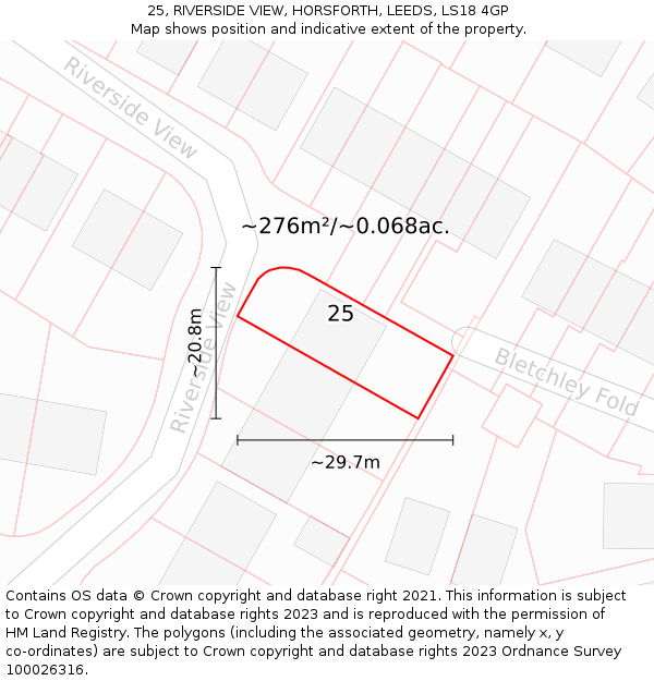 25, RIVERSIDE VIEW, HORSFORTH, LEEDS, LS18 4GP: Plot and title map