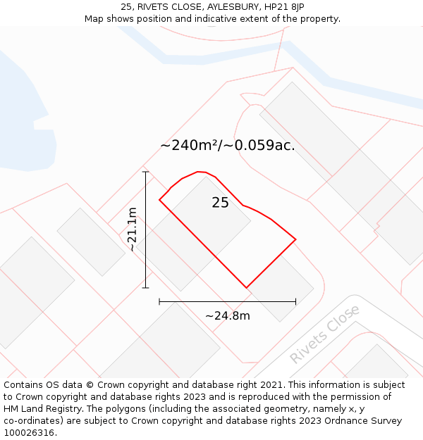 25, RIVETS CLOSE, AYLESBURY, HP21 8JP: Plot and title map
