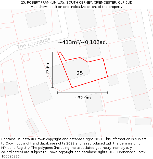 25, ROBERT FRANKLIN WAY, SOUTH CERNEY, CIRENCESTER, GL7 5UD: Plot and title map