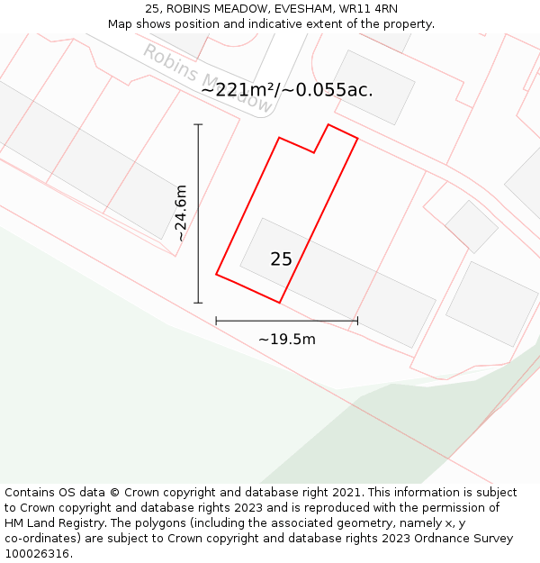 25, ROBINS MEADOW, EVESHAM, WR11 4RN: Plot and title map