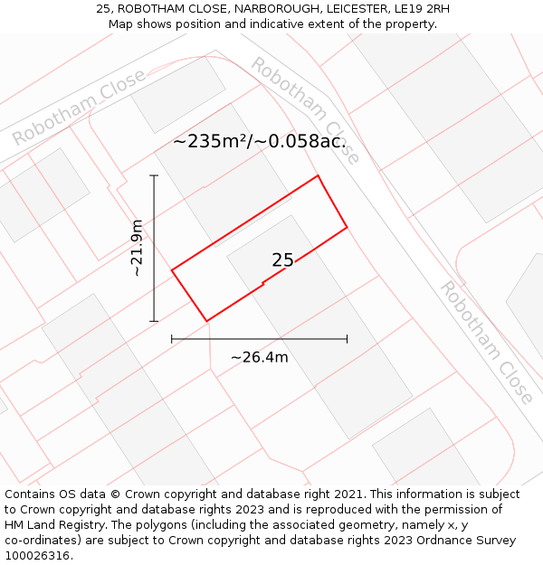 25, ROBOTHAM CLOSE, NARBOROUGH, LEICESTER, LE19 2RH: Plot and title map