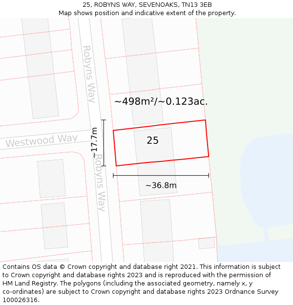 25, ROBYNS WAY, SEVENOAKS, TN13 3EB: Plot and title map