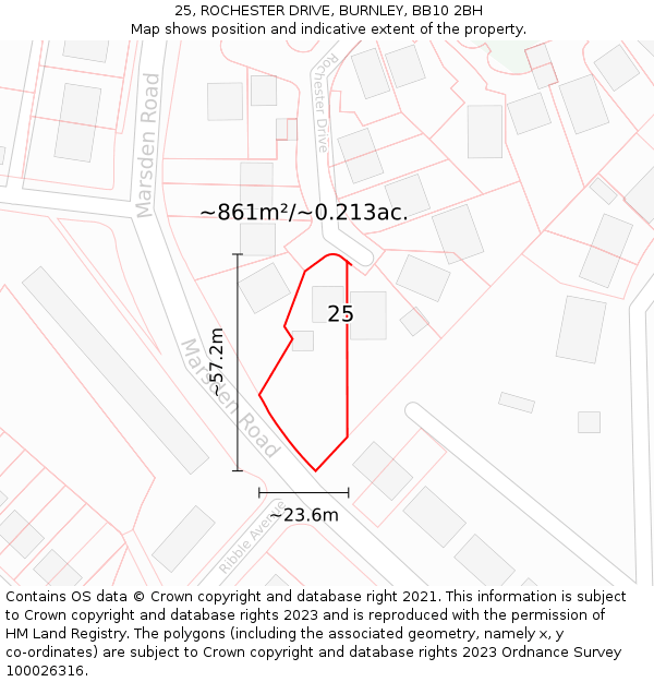 25, ROCHESTER DRIVE, BURNLEY, BB10 2BH: Plot and title map