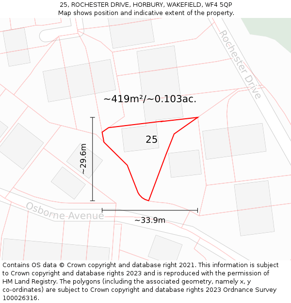 25, ROCHESTER DRIVE, HORBURY, WAKEFIELD, WF4 5QP: Plot and title map