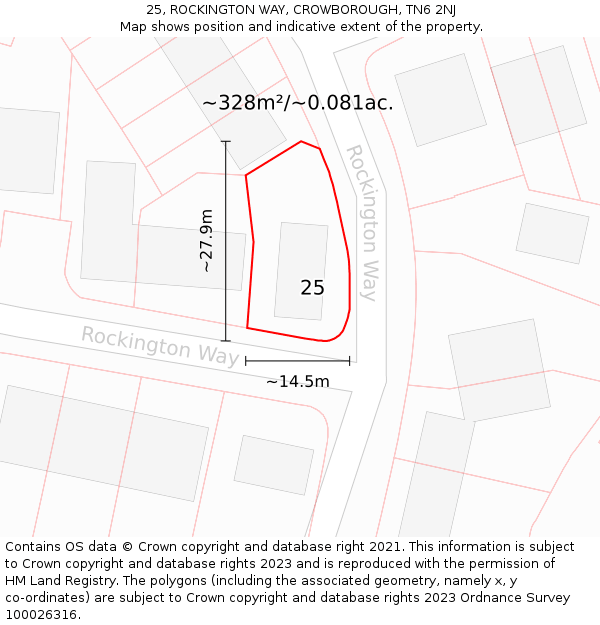25, ROCKINGTON WAY, CROWBOROUGH, TN6 2NJ: Plot and title map