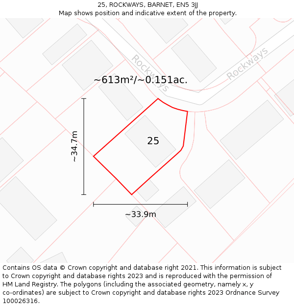 25, ROCKWAYS, BARNET, EN5 3JJ: Plot and title map