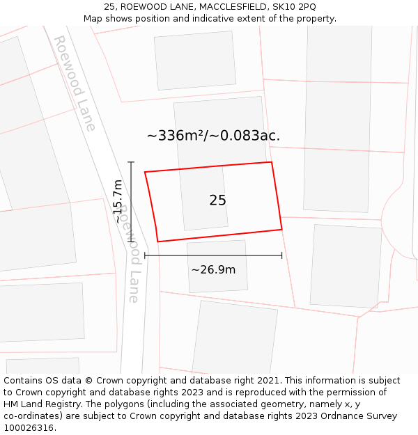 25, ROEWOOD LANE, MACCLESFIELD, SK10 2PQ: Plot and title map