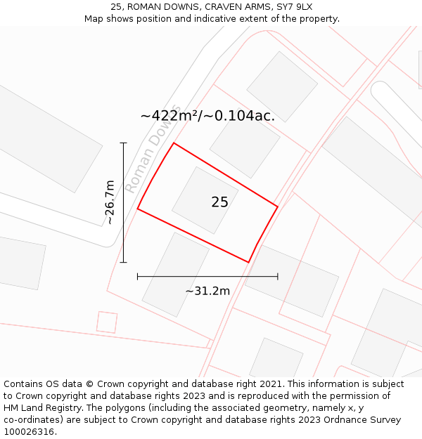 25, ROMAN DOWNS, CRAVEN ARMS, SY7 9LX: Plot and title map