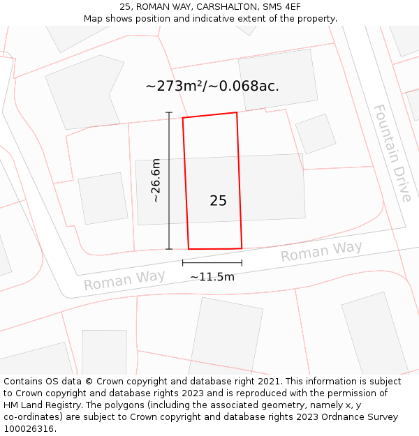 25, ROMAN WAY, CARSHALTON, SM5 4EF: Plot and title map