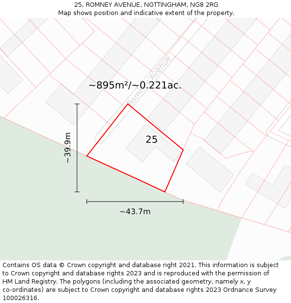 25, ROMNEY AVENUE, NOTTINGHAM, NG8 2RG: Plot and title map