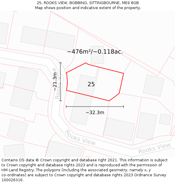 25, ROOKS VIEW, BOBBING, SITTINGBOURNE, ME9 8GB: Plot and title map