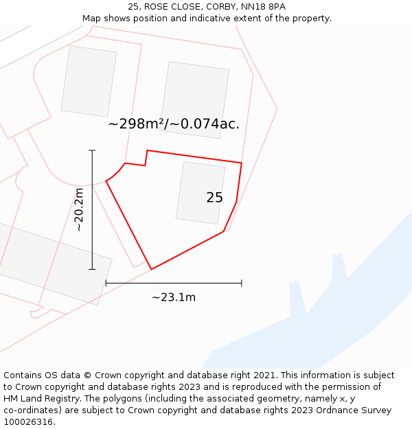 25, ROSE CLOSE, CORBY, NN18 8PA: Plot and title map