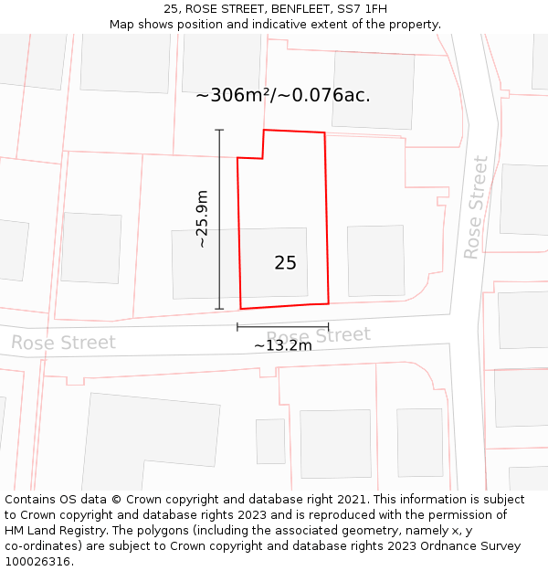 25, ROSE STREET, BENFLEET, SS7 1FH: Plot and title map