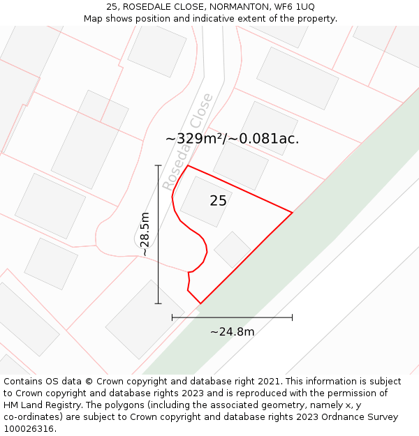 25, ROSEDALE CLOSE, NORMANTON, WF6 1UQ: Plot and title map