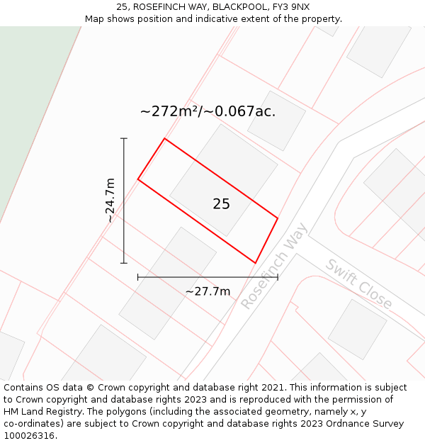 25, ROSEFINCH WAY, BLACKPOOL, FY3 9NX: Plot and title map