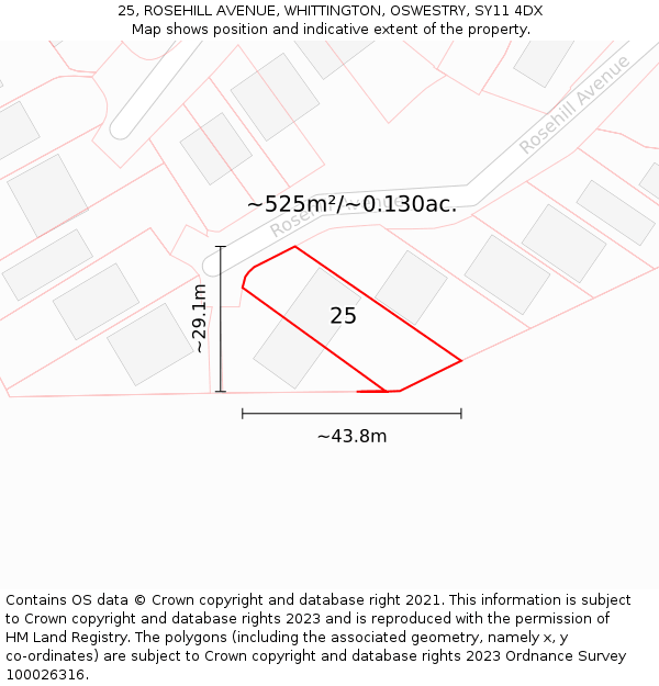 25, ROSEHILL AVENUE, WHITTINGTON, OSWESTRY, SY11 4DX: Plot and title map