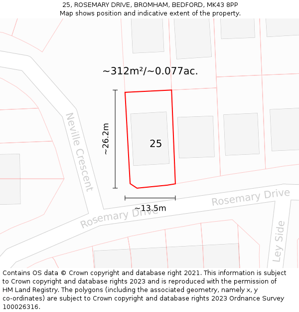 25, ROSEMARY DRIVE, BROMHAM, BEDFORD, MK43 8PP: Plot and title map
