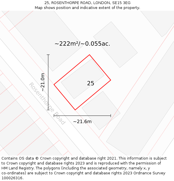25, ROSENTHORPE ROAD, LONDON, SE15 3EG: Plot and title map