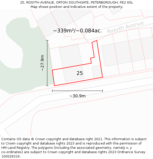 25, ROSYTH AVENUE, ORTON SOUTHGATE, PETERBOROUGH, PE2 6SL: Plot and title map