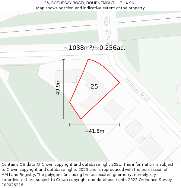25, ROTHESAY ROAD, BOURNEMOUTH, BH4 9NH: Plot and title map