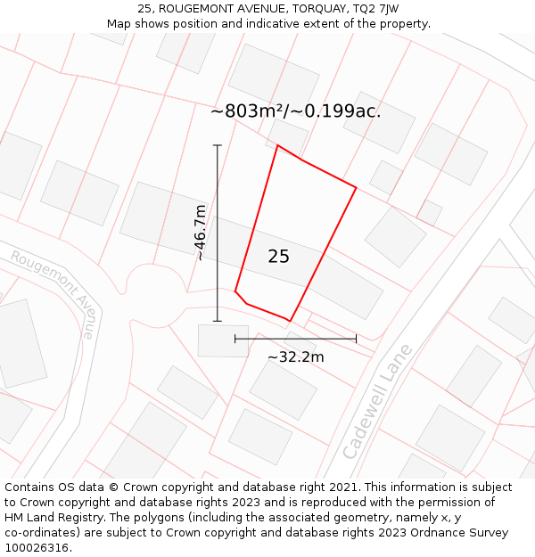 25, ROUGEMONT AVENUE, TORQUAY, TQ2 7JW: Plot and title map
