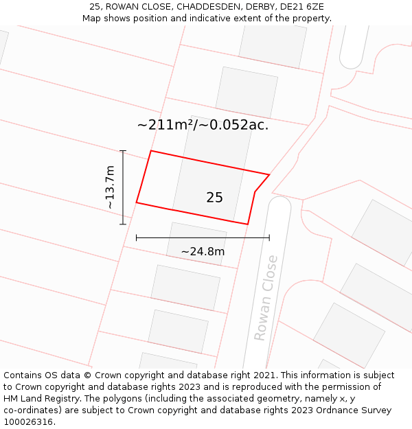 25, ROWAN CLOSE, CHADDESDEN, DERBY, DE21 6ZE: Plot and title map