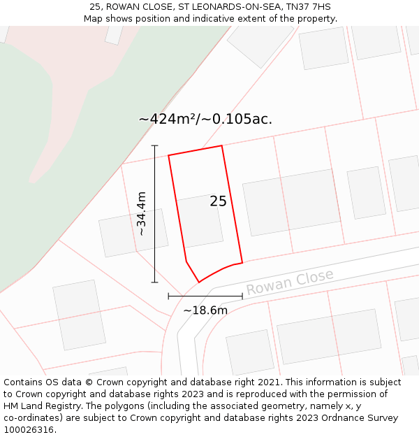 25, ROWAN CLOSE, ST LEONARDS-ON-SEA, TN37 7HS: Plot and title map