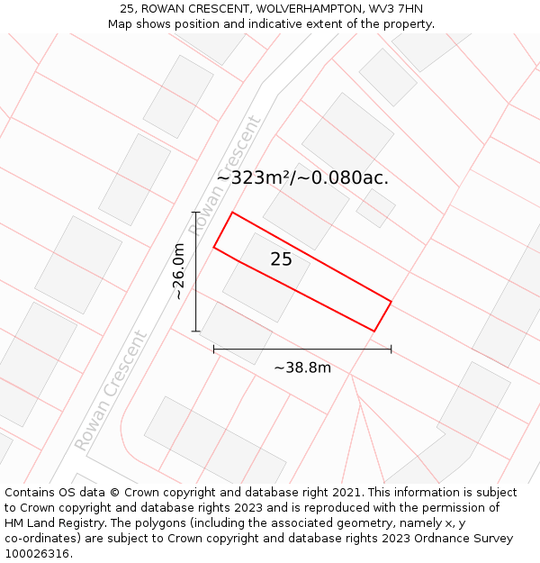 25, ROWAN CRESCENT, WOLVERHAMPTON, WV3 7HN: Plot and title map