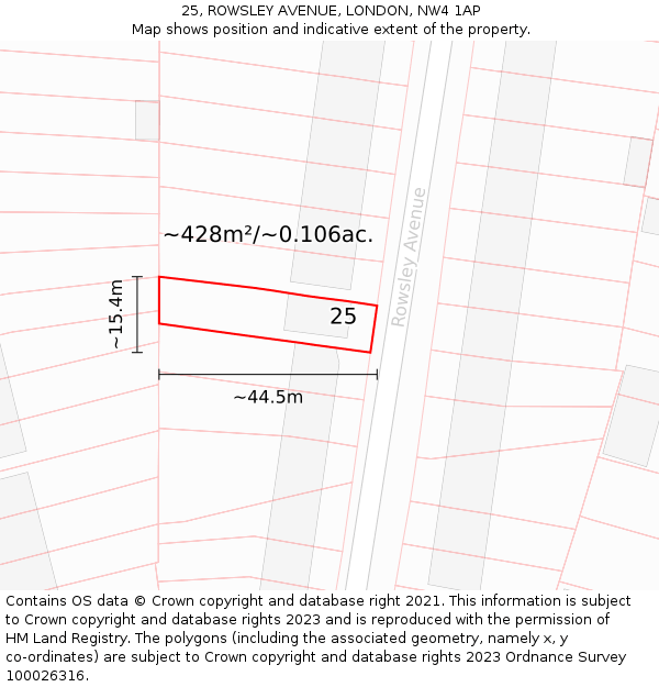 25, ROWSLEY AVENUE, LONDON, NW4 1AP: Plot and title map
