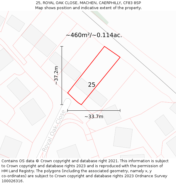 25, ROYAL OAK CLOSE, MACHEN, CAERPHILLY, CF83 8SP: Plot and title map