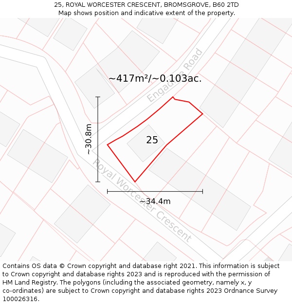 25, ROYAL WORCESTER CRESCENT, BROMSGROVE, B60 2TD: Plot and title map