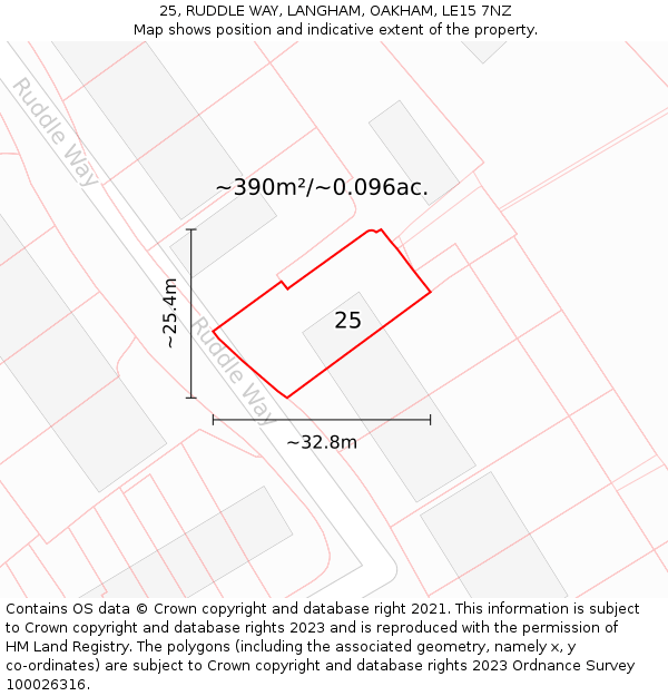 25, RUDDLE WAY, LANGHAM, OAKHAM, LE15 7NZ: Plot and title map