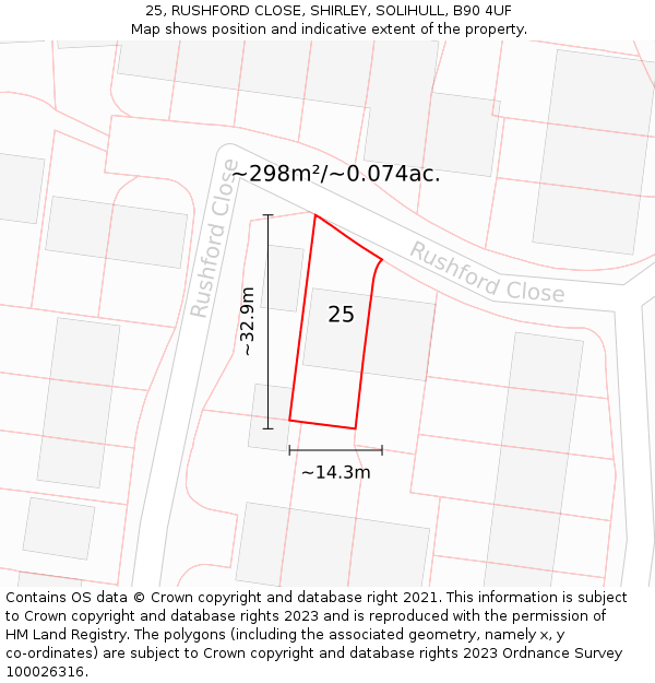 25, RUSHFORD CLOSE, SHIRLEY, SOLIHULL, B90 4UF: Plot and title map