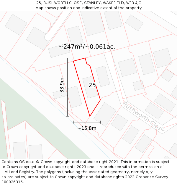 25, RUSHWORTH CLOSE, STANLEY, WAKEFIELD, WF3 4JG: Plot and title map