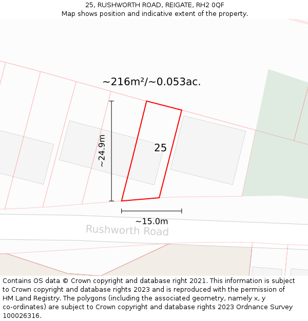 25, RUSHWORTH ROAD, REIGATE, RH2 0QF: Plot and title map