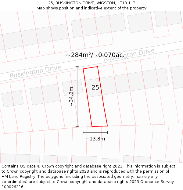 25, RUSKINGTON DRIVE, WIGSTON, LE18 1LB: Plot and title map