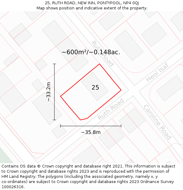 25, RUTH ROAD, NEW INN, PONTYPOOL, NP4 0QJ: Plot and title map