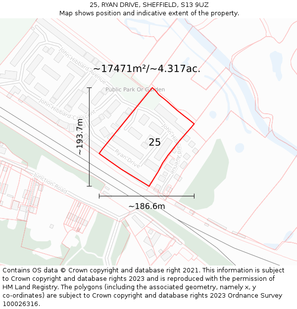 25, RYAN DRIVE, SHEFFIELD, S13 9UZ: Plot and title map