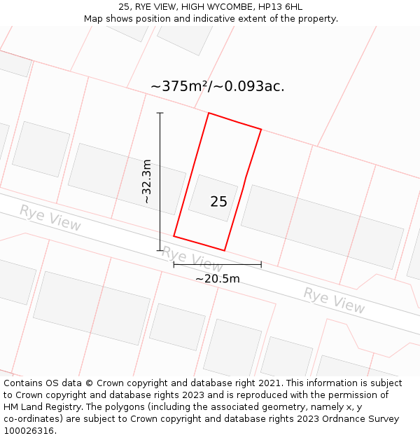25, RYE VIEW, HIGH WYCOMBE, HP13 6HL: Plot and title map