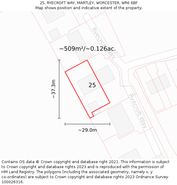 25, RYECROFT WAY, MARTLEY, WORCESTER, WR6 6BF: Plot and title map