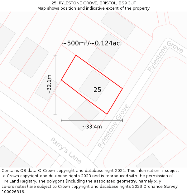 25, RYLESTONE GROVE, BRISTOL, BS9 3UT: Plot and title map