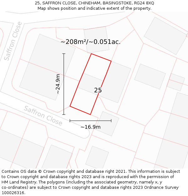 25, SAFFRON CLOSE, CHINEHAM, BASINGSTOKE, RG24 8XQ: Plot and title map