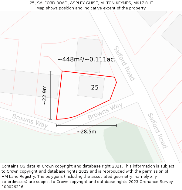 25, SALFORD ROAD, ASPLEY GUISE, MILTON KEYNES, MK17 8HT: Plot and title map