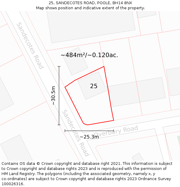 25, SANDECOTES ROAD, POOLE, BH14 8NX: Plot and title map