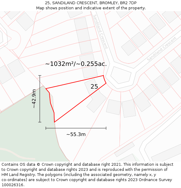 25, SANDILAND CRESCENT, BROMLEY, BR2 7DP: Plot and title map