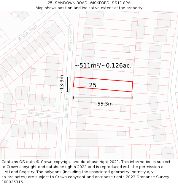 25, SANDOWN ROAD, WICKFORD, SS11 8PA: Plot and title map