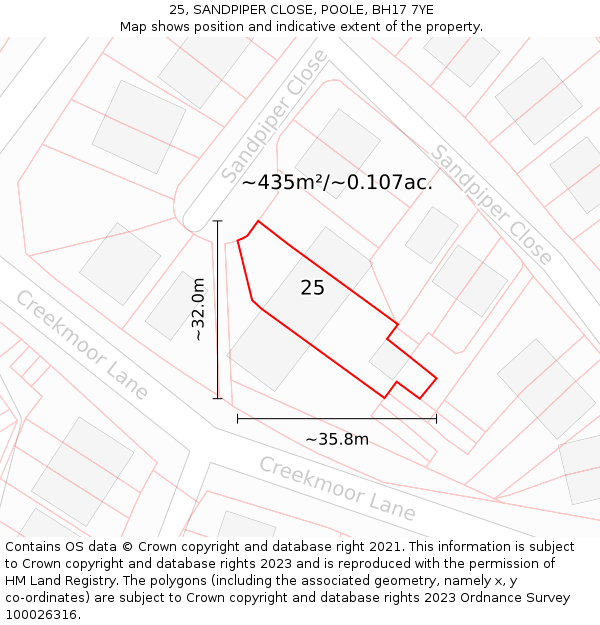 25, SANDPIPER CLOSE, POOLE, BH17 7YE: Plot and title map